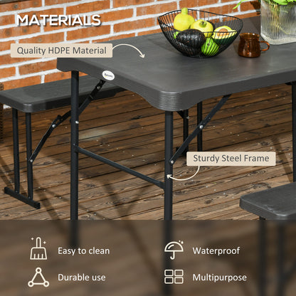 Folding Picnic Table with 2 Benches, 3-Piece Portable Garden Furniture Set for 4, Dining Table Set with Plastic Top