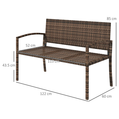 All Weather Wicker Garden Loveseat, 2 Seater Poly Rattan Garden Bench, Outdoor Seating Bench Brown