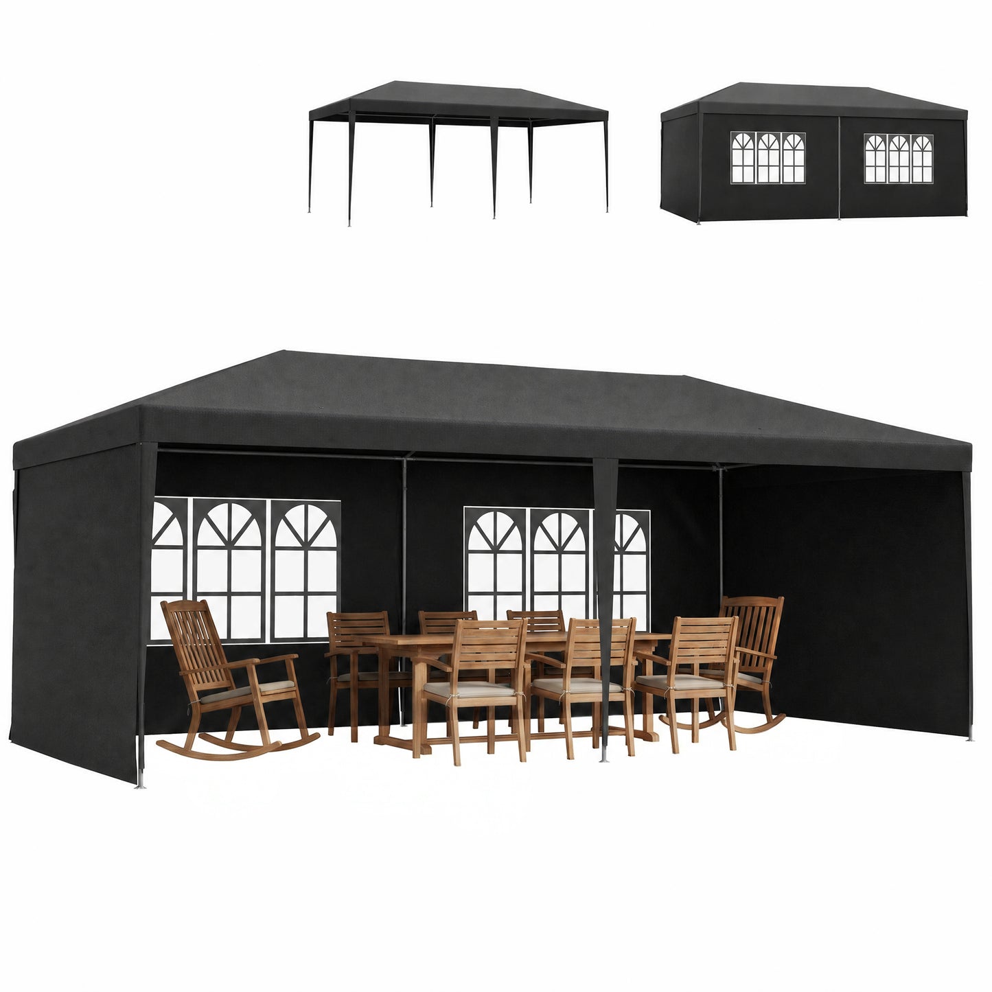 2.95 x 5.83 m Semi-Open Gazebo - Dark Grey