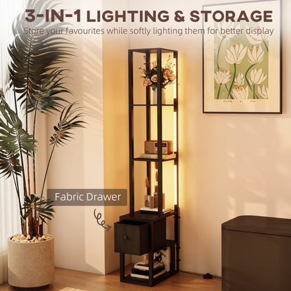 Floor Lamp with Shelves, LED Column Modern Standing Lamp with Fabric Drawer, Adjustable Brightness