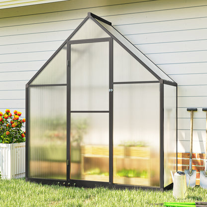 Polycarbonate Greenhouse with Swing Door and Adjustable Window, Walk-in Greenhouse, 5.5 x 2ft, Black