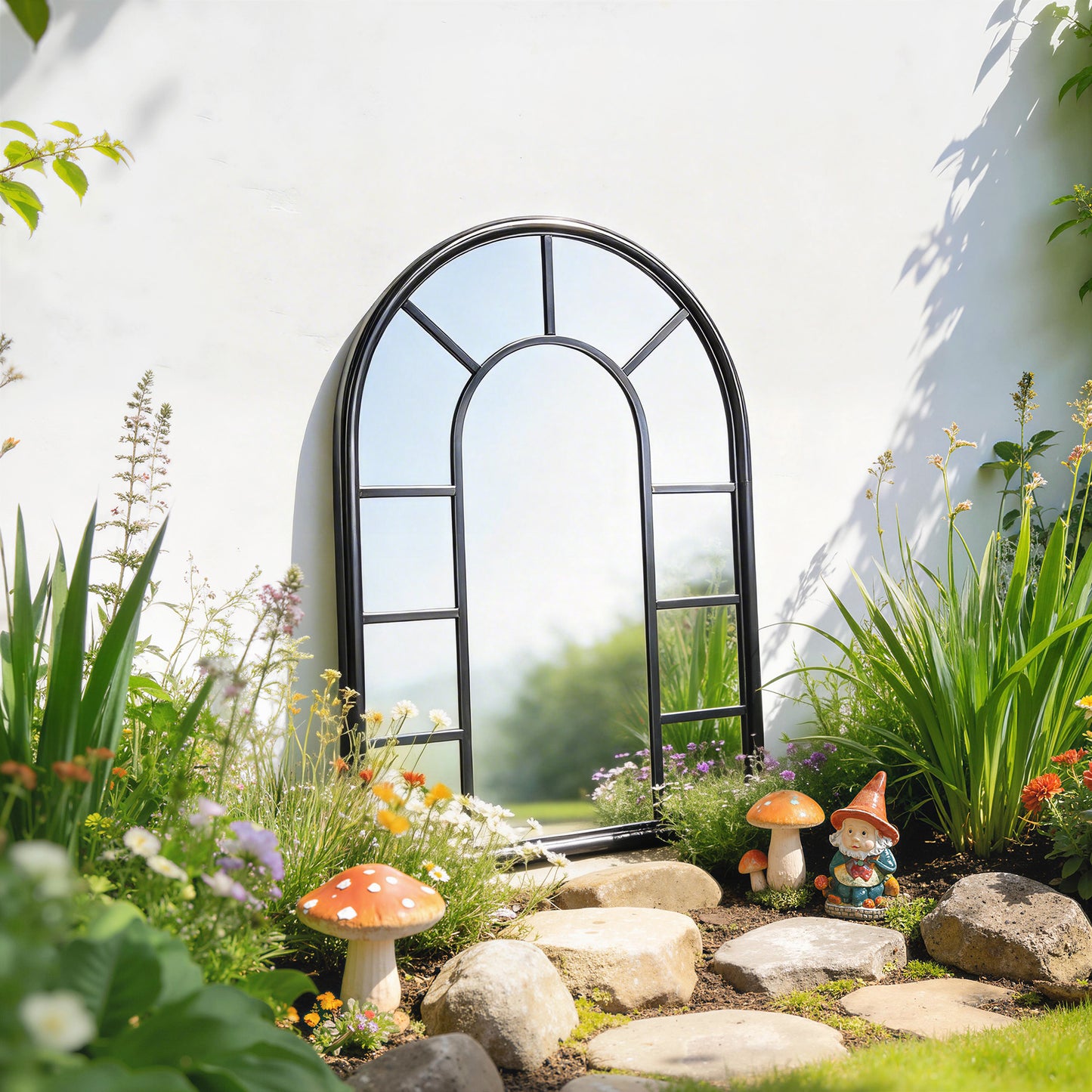 Arched Mirror, Shatterproof Acrylic Windowpane Wall Mounted Mirror with Robust Metal Frame, 71 x 51 cm, Black
