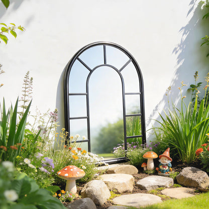 Arched Mirror, Shatterproof Acrylic Windowpane Wall Mounted Mirror with Robust Metal Frame, 71 x 51 cm, Black