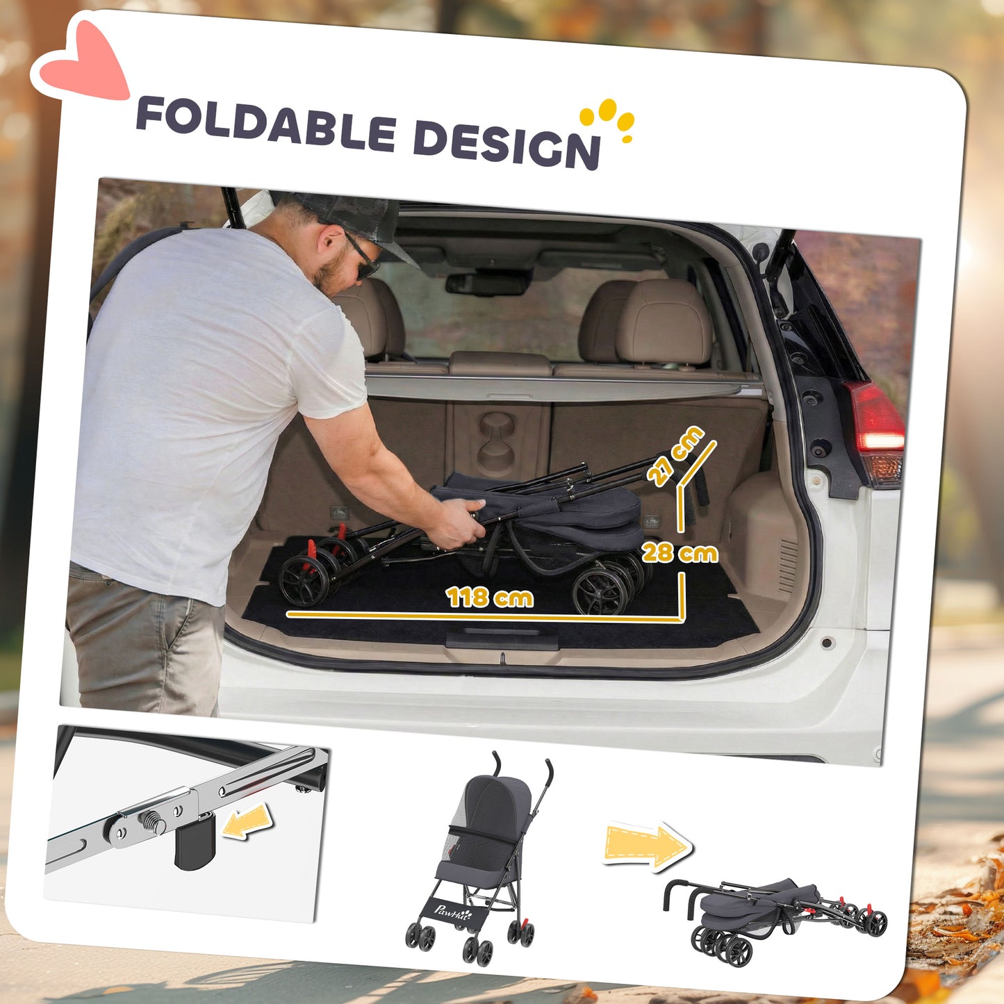 Dog Stroller, Foldable Cat Dog Pram for Miniature Breeds, Pet Stroller with Brake, Mesh Windows, Dark Grey