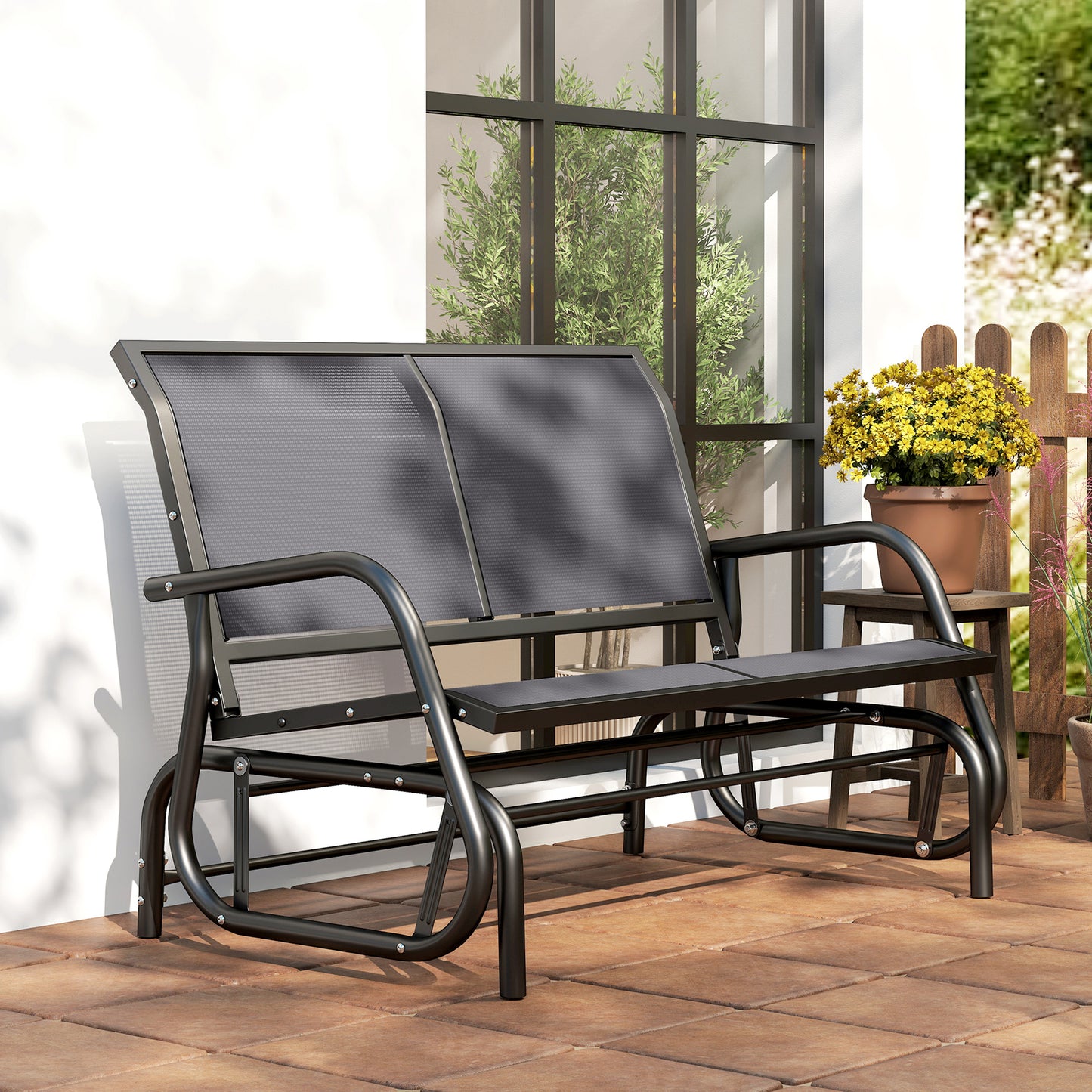 2-Person Outdoor Glider Bench Patio Double Swing Gliding Chair Loveseat w/Power Coated Steel Frame for Garden Patio Porch
