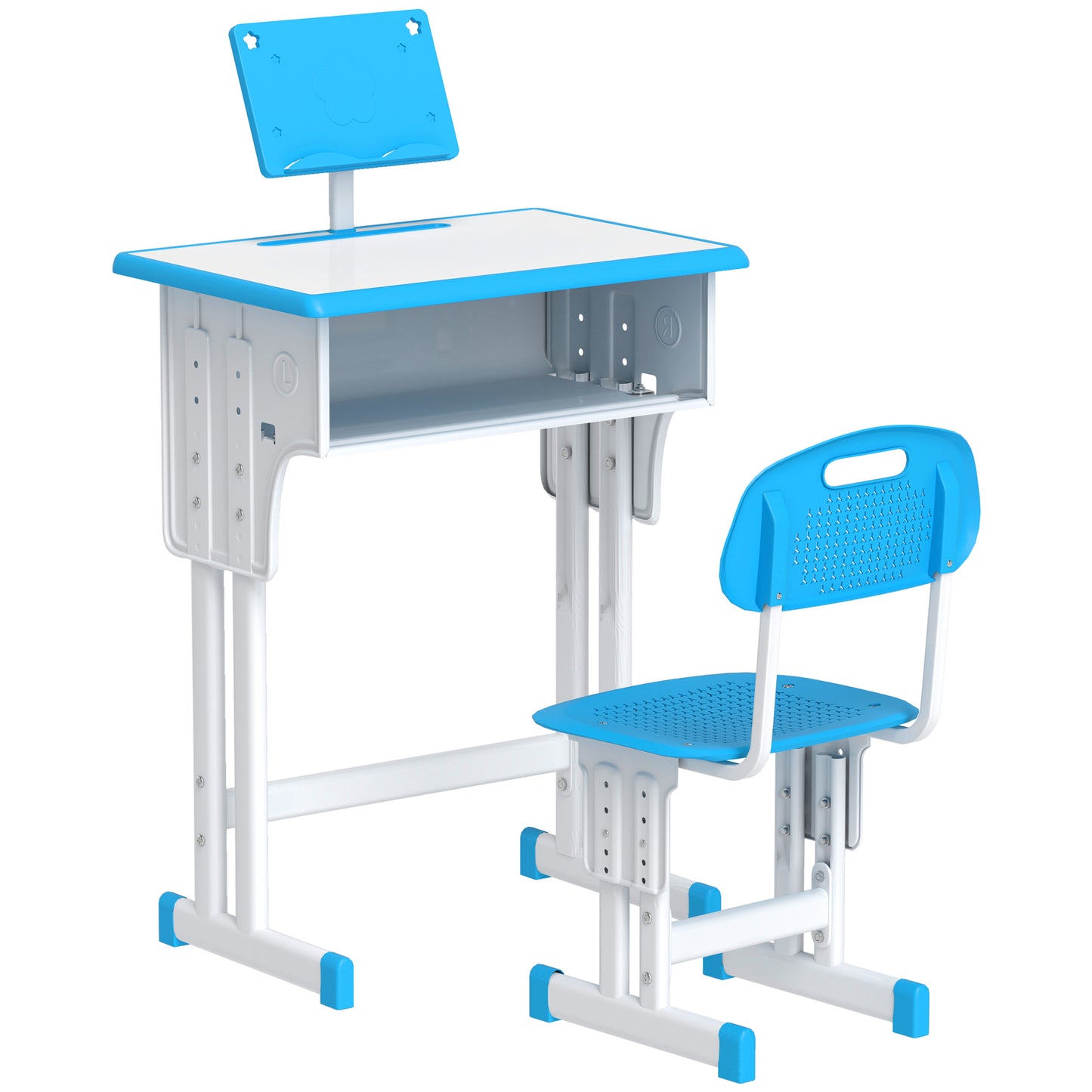 Kids Adjustable Desk and Chair Set, Book Stand, Pen Slot - Blue