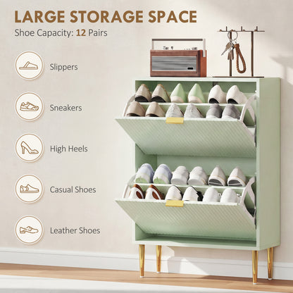 Elegant Two-Drawer Shoe Cabinet - Light Green