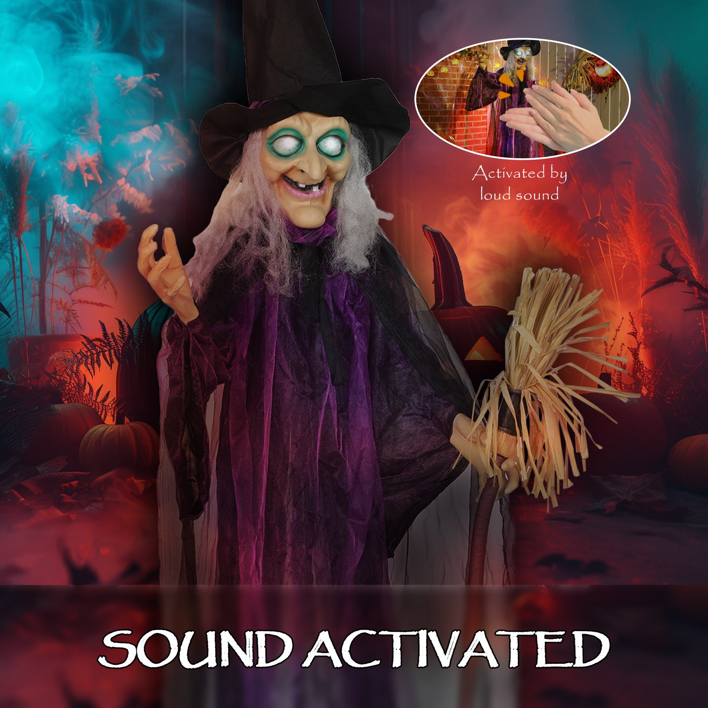 6ft Animated Witch Decoration, with Sound - Purple/White