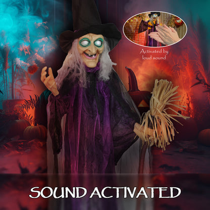 6ft Animated Witch Decoration, with Sound - Purple/White