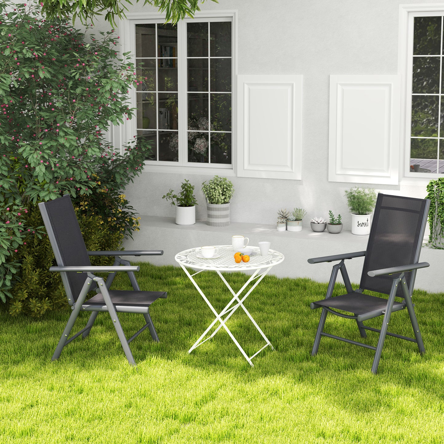 Set of 2 Folding Garden Chairs, Aluminium Frame Outdoor Dining Chairs with Breathable Mesh Back and Seat