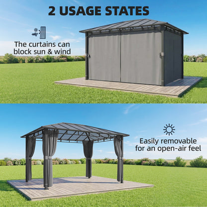 3 x 4 m Outdoor Hardtop Gazebo Canopy with PC Roof, Aluminium Permanent Pavilion Garden Gazebo with Curtains, Dark Grey