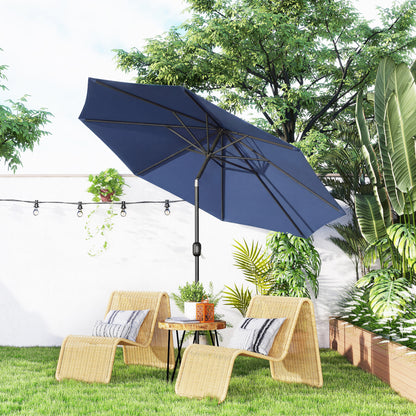 3 m Garden Parasol Umbrellas, Outdoor Sun Shade with 8 Ribs, Tilt and Crank Handle, Navy Blue
