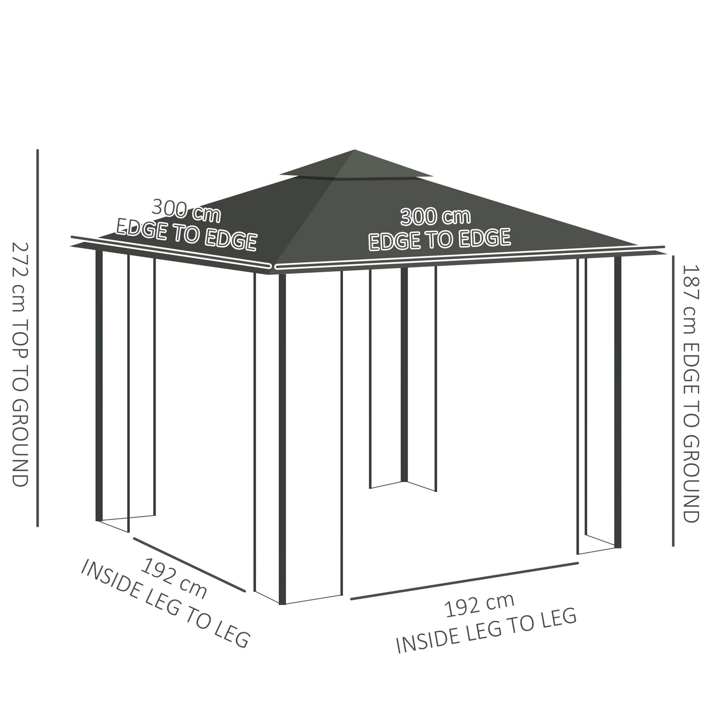 3 x 3m Steel Frame Double Roof Garden Gazebo - Light Grey