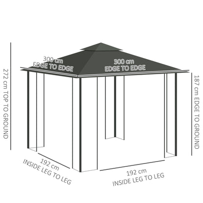 3 x 3m Steel Frame Double Roof Garden Gazebo - Light Grey