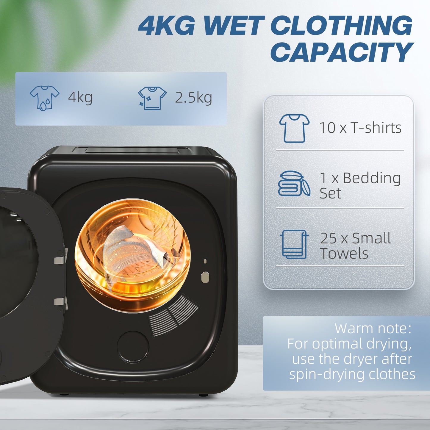 2.5 kg Compact Tumble Dryer, with UV Sterilisation - Black