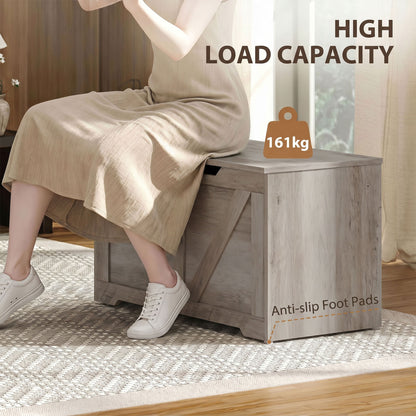127L Home Storage Box, with Safety Hinges - Grey Wood-Effect