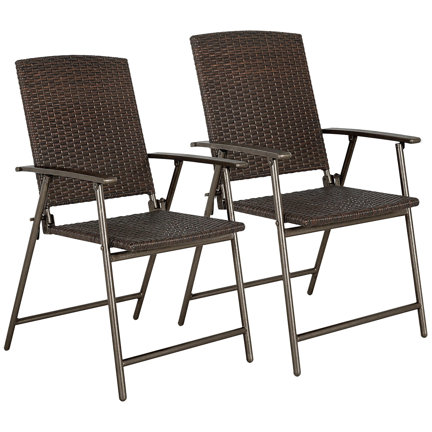 Set of Two Folding Rattan Seat Chairs - Brown