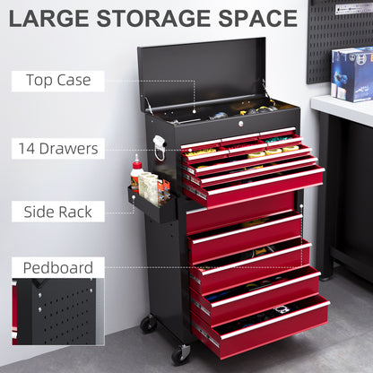 14 Drawer, Two-Part Tool Storage Chest on Wheels - Red