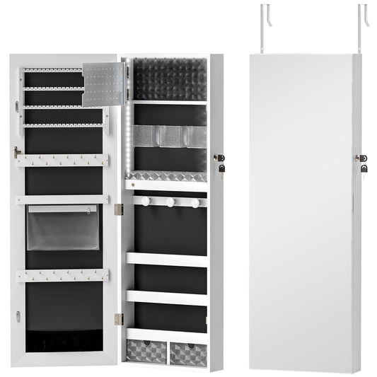 108 x 37cm Lockable Jewellery Cabinet, with LED Lights - White Surface and Black Lining