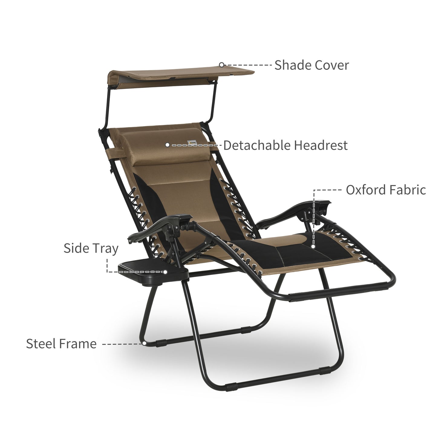 Zero Gravity Lounger Chair, Folding Reclining Patio Chair with Shade Cover, Padded Seat, Cup Holder