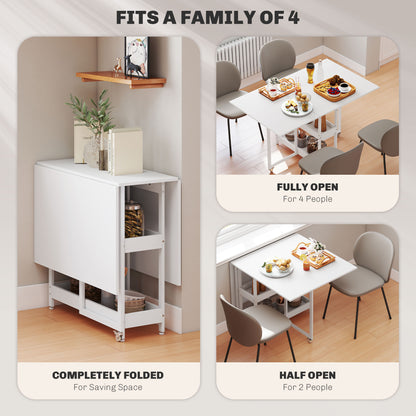 Four-Person Drop Leaf Table - White