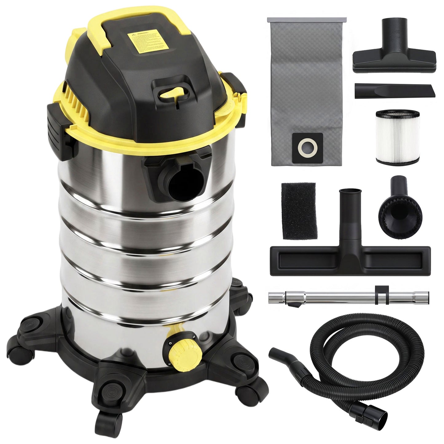 1400W Vacuum Cleaner, 3-in-1 Wet and Dry Vacuum Cleaner with Blowing Mode and 30L Stainless Steel Tank, Yellow