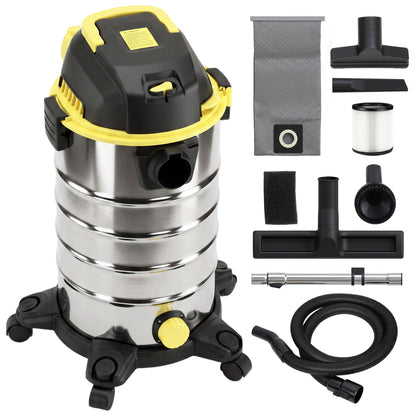 1400W Vacuum Cleaner, 3-in-1 Wet and Dry Vacuum Cleaner with Blowing Mode and 30L Stainless Steel Tank, Yellow