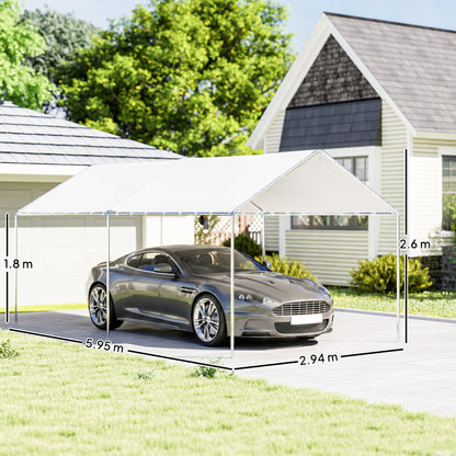 3 x 6m Heavy Duty Carport Garage Car Shelter Galvanized Steel Water UV Resistant Waterproof, White