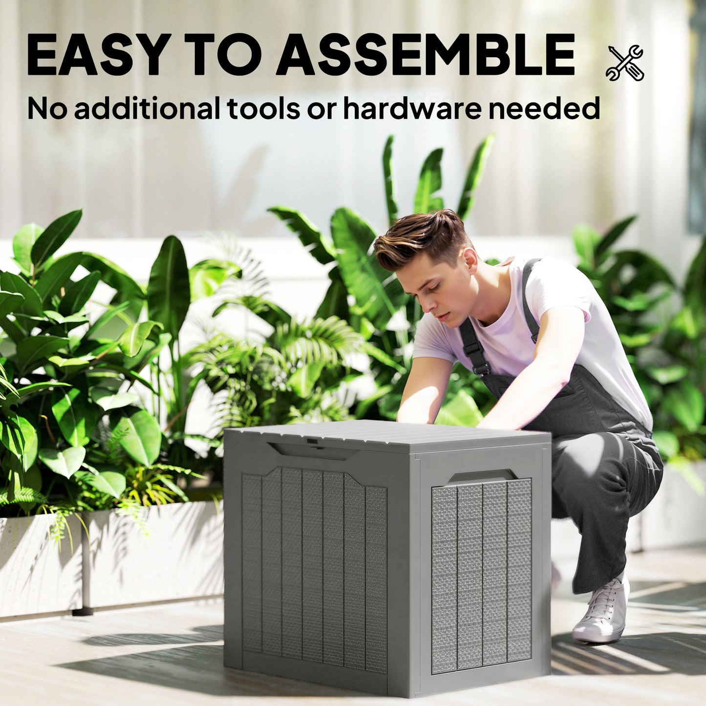 73L Plastic Garden Storage Box, Outdoor Storage Box with Handles, Waterproof Outdoor Storage Container, Khaki