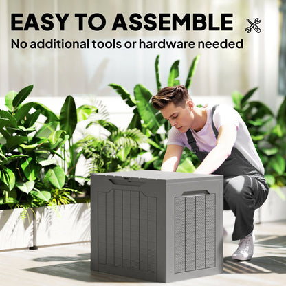 73L Plastic Garden Storage Box, Outdoor Storage Box with Handles, Waterproof Outdoor Storage Container, Khaki