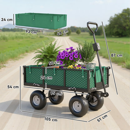 114L Steel Frame Garden Cart Trolley - Green