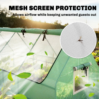 Portable Small Polytunnel, Mini Greenhouse with Mesh Windows for Indoor and Outdoor, 240x90x90cm, Green