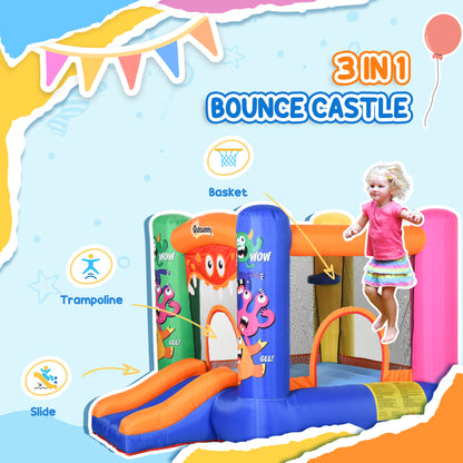 Bouncy Castle Inflatable Basket Trampoline Slide Monster Design for Kids Age 3-8, Blue