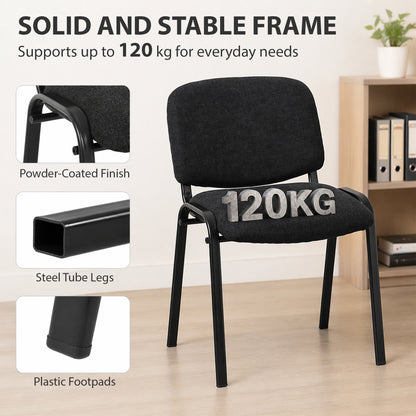 Meeting Chair, Stackable Ergonomic Office Chair with Padded Seat, Curved Backrest for Conference Room, Black