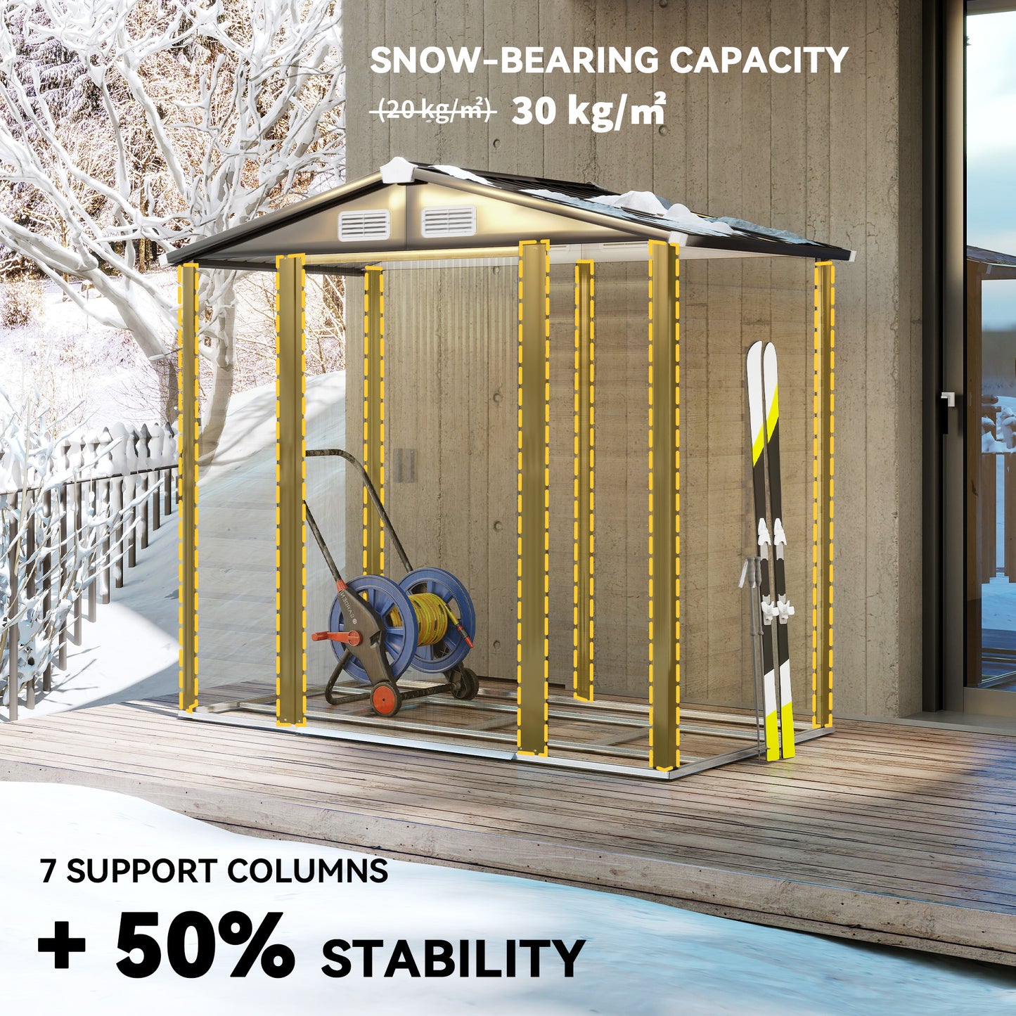 7 x 4ft Garden Shed, Easy to Assemble, Upgraded Galvanised Steel Frame with Foundation Kit, Double Doors with Lock
