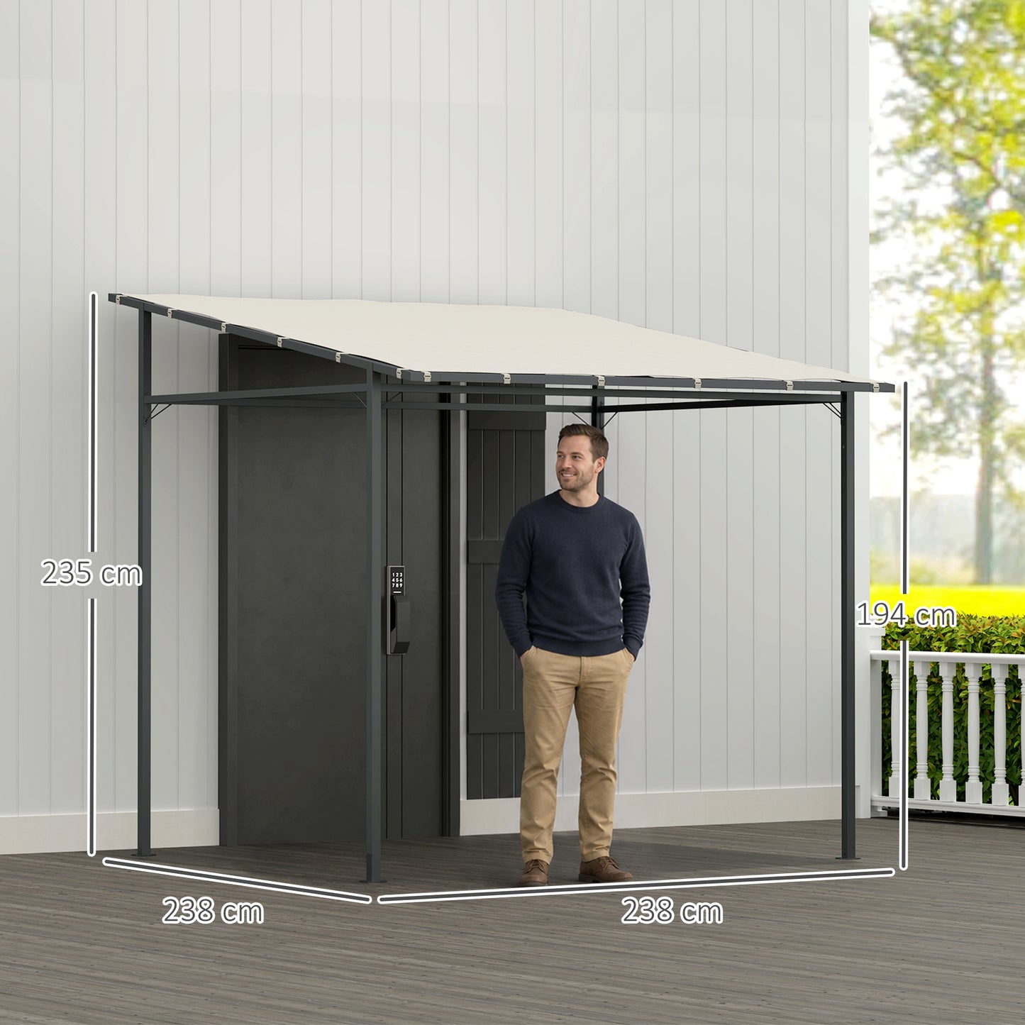 2.4 x 2.4 m Wall Mounted Pergola Gazebo with PA Coating Fabric and Metal Frame, UPF30+, Lean to Garden Gazebo