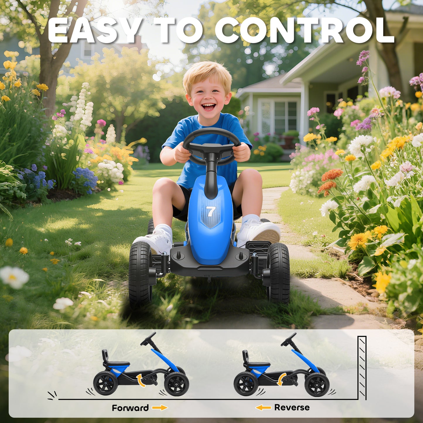 Pedal Go Kart for Kids 2-5 Years, with Silent EVA Wheels, Metal Frame, Blue