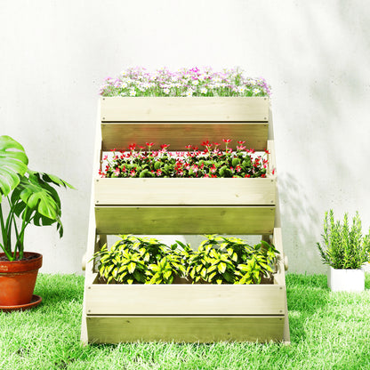 3 Tier Raised Garden Bed Wooden Elevated Planter Box Kit, 66L for Flower, Vegetable, Herb, 65x75x78cm, Green