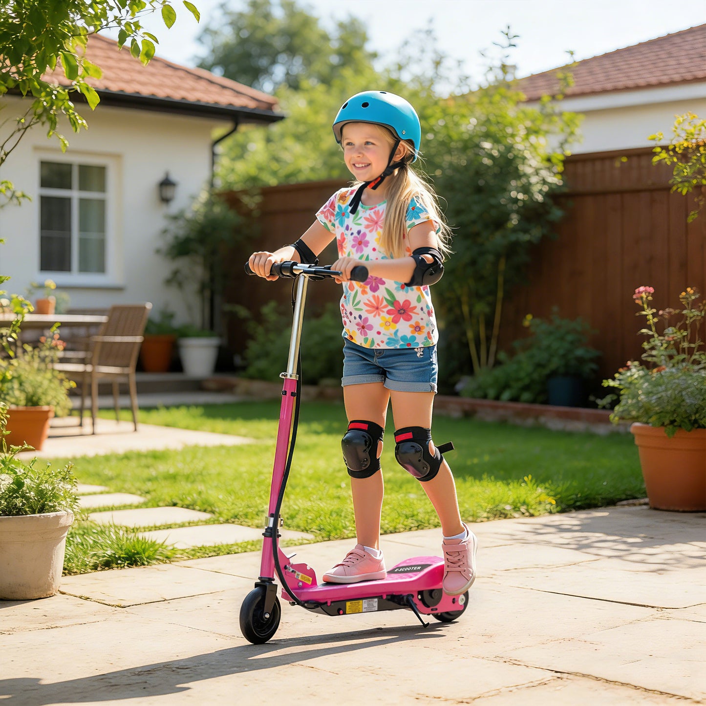 Foldable Electric Kids Scooter, Ride-on for Ages 7-14 Years, Pink