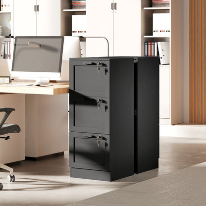 3-Drawer Filing Cabinet with Lock - Black