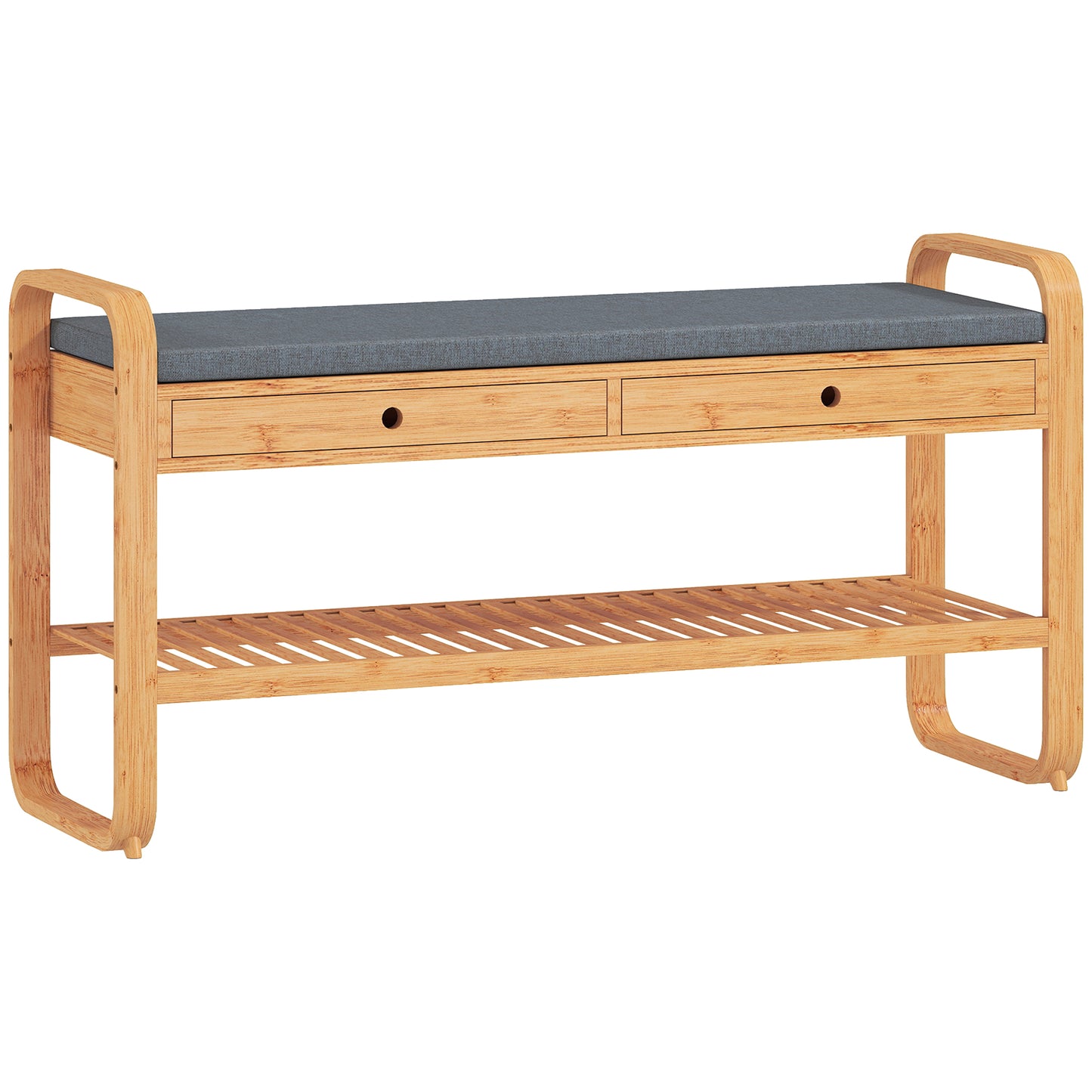 Shoe Bench with 2 Drawers Cushioned Seat Shoe Storage Bench for Hallway 105 cm Natural and Grey