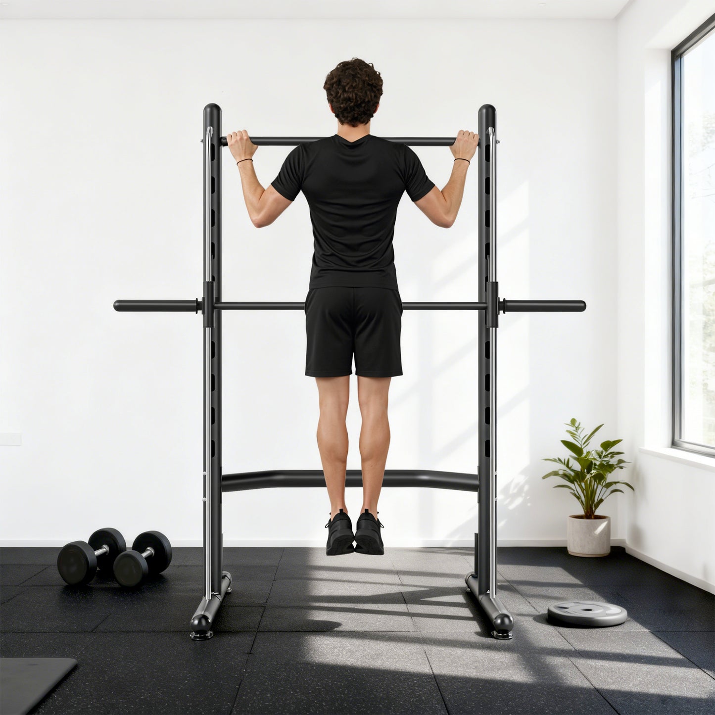 Adjustable Squat Rack, with Pull Up Bar, Barbell Bar for Home Gym