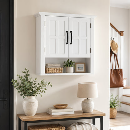 Bathroom Wall Cabinet, Medicine Cabinet, Kitchen Cupboard with 2 Doors and Adjustable Shelf, White