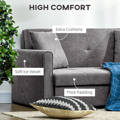 Snow Flannel Two-Seater Sofa Bed, with Storage - Grey