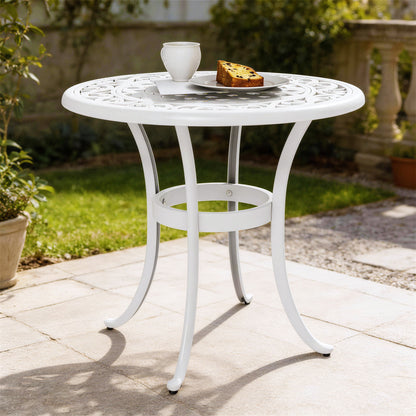 60 cm Round Garden Table, Cast Aluminium Outdoor Patio Table, White