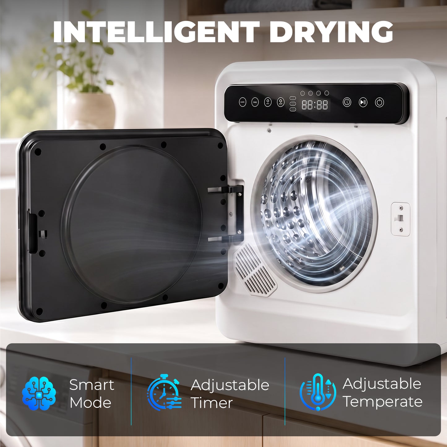 5kg Vented Tumble Dryer, 1000W Compact Tumble Dryer with Smart Drying, Freestanding Stackable Clothes Drying Machine