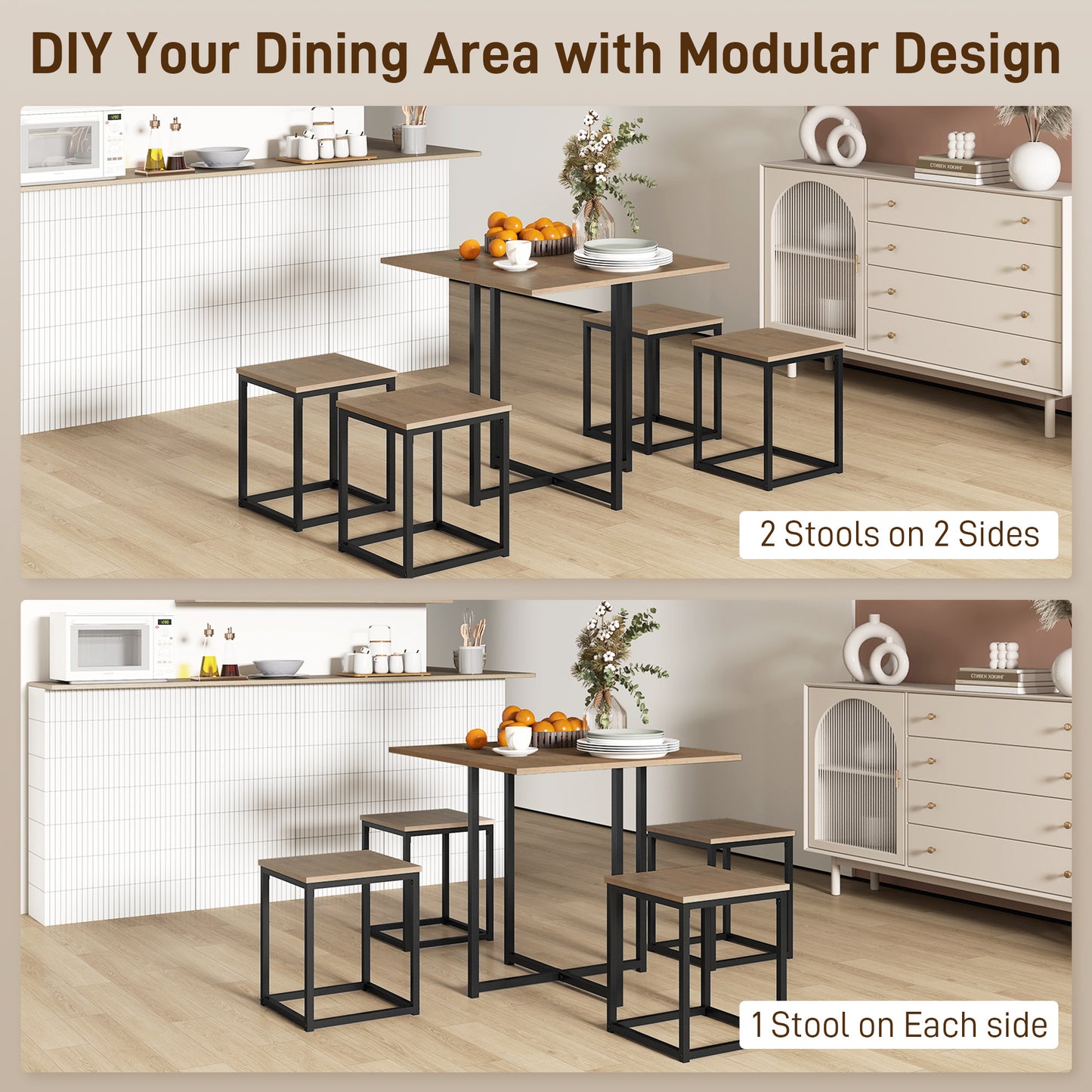 5 Piece Dining Table and Chairs Set 4, Industrial Space Saving Table and Chairs with Metal Frame