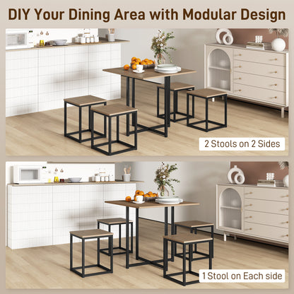 5 Piece Dining Table and Chairs Set 4, Industrial Space Saving Table and Chairs with Metal Frame