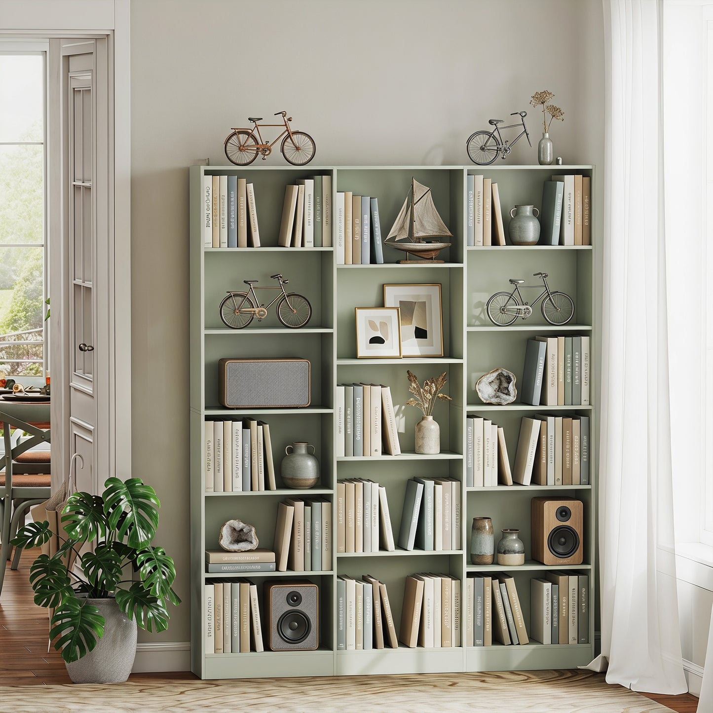 Bookcase with Open Storage, 6-Tier Bookshelf with Anti-Tipping Hardware, Light Green