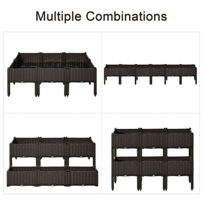 Set of 6 26L Garden Raised Bed Elevated Patio Flower Plant Planter Box PP Vegetables Planting Container, Brown
